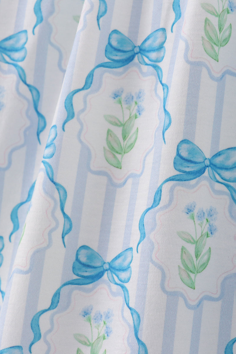 Blue floral bow tie strap mom dress - Aaria Tees Aaria Tees