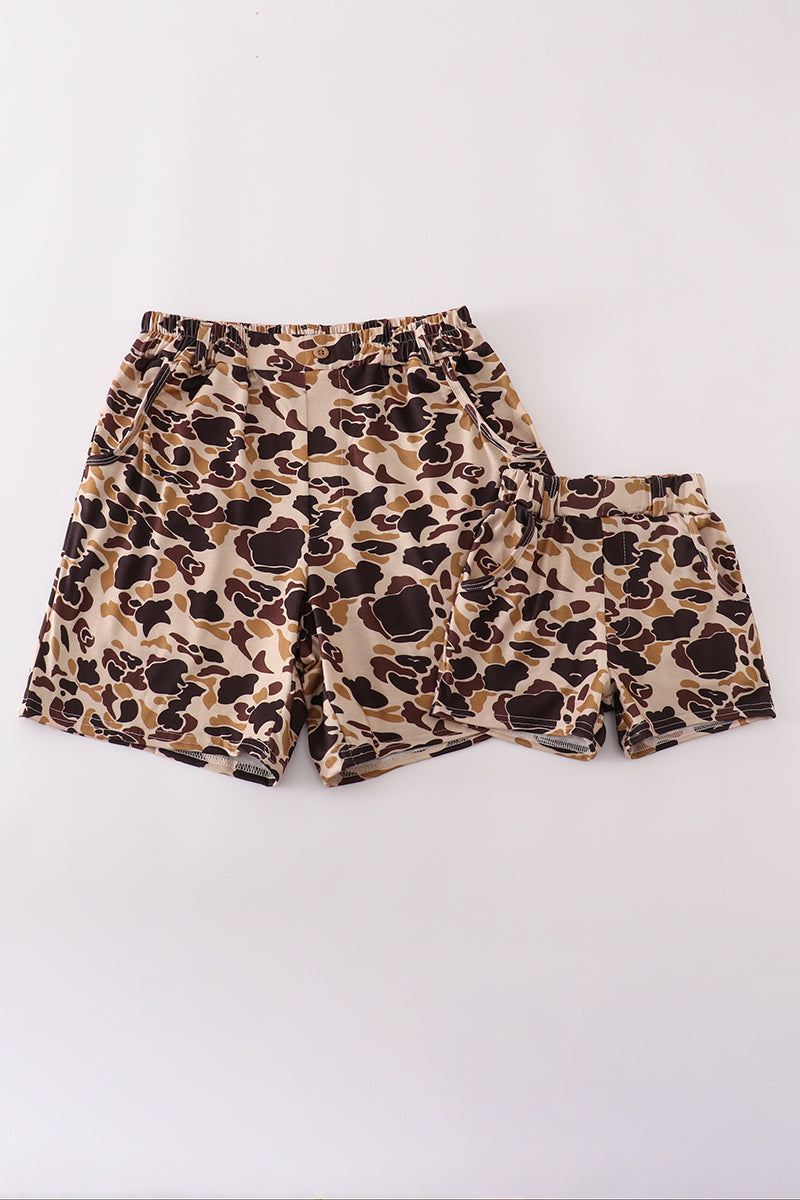 Brown camouflage print dad&me shorts - Aaria Tees