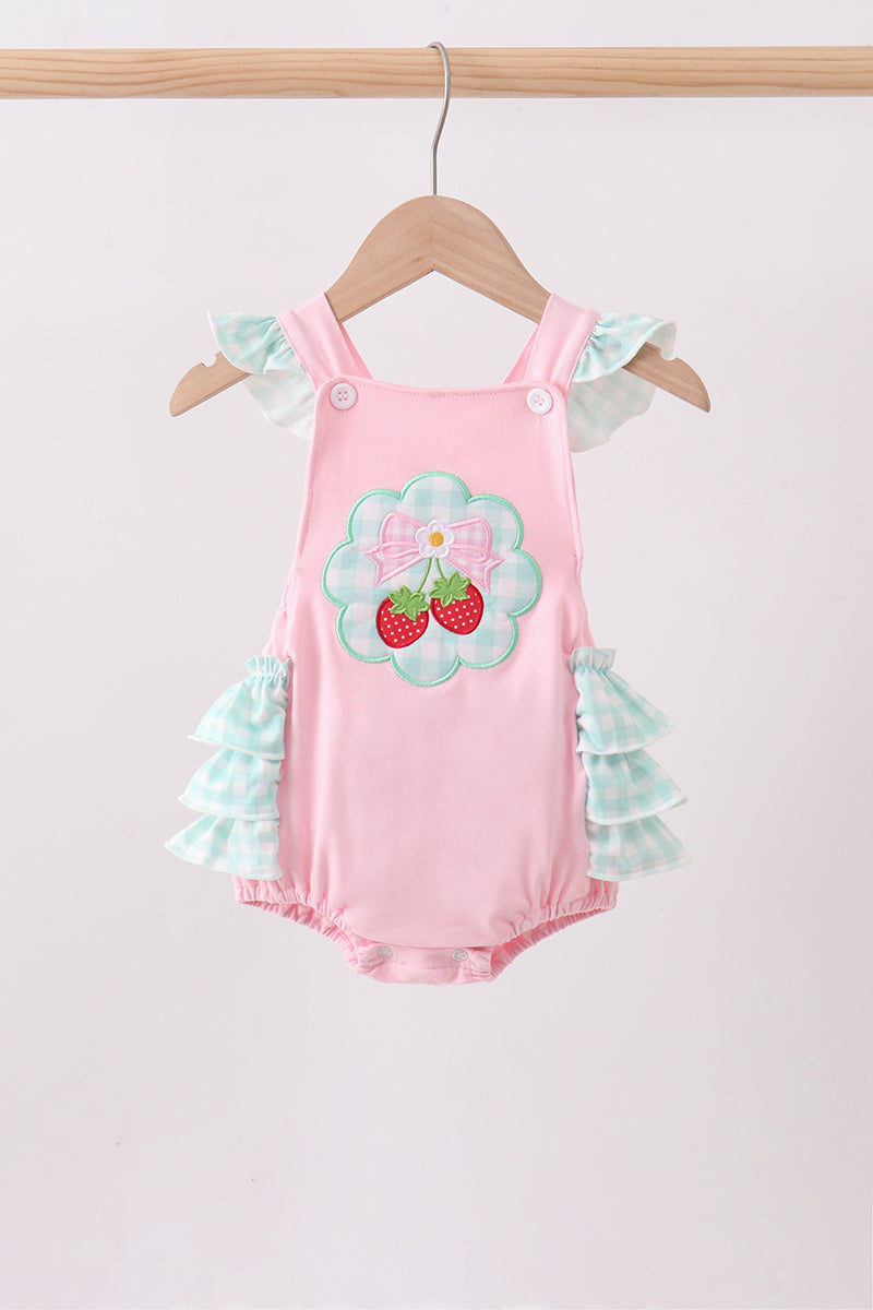 Pink Strawberry Applique Knit Bubble - Aaria Tees Aaria Tees