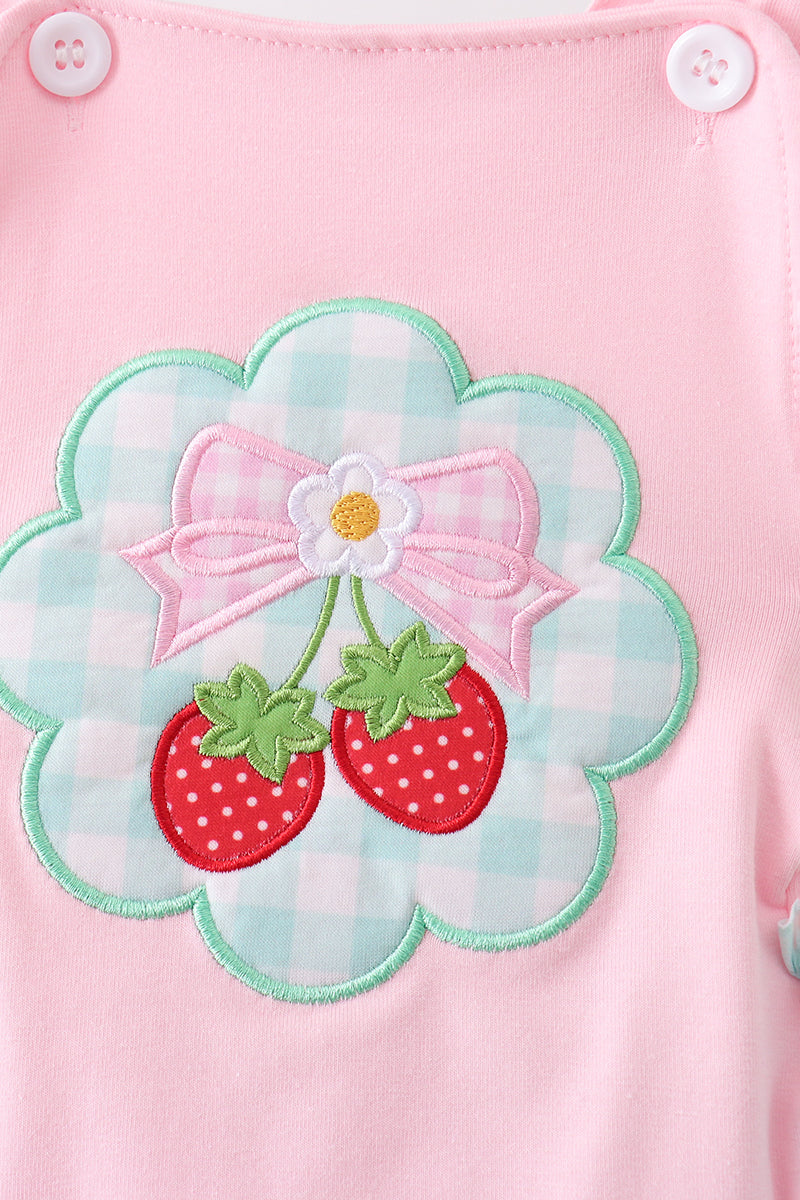 Pink Strawberry Applique Knit Bubble - Aaria Tees Aaria Tees