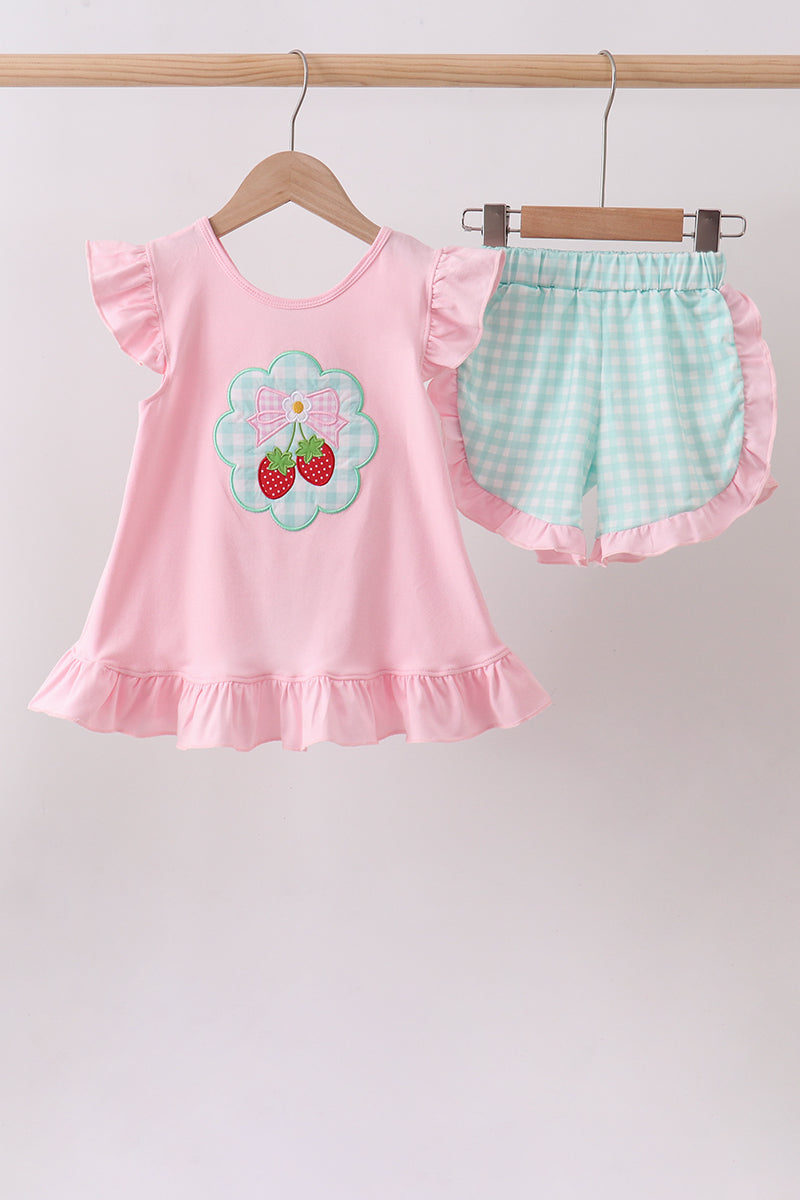 Pink Strawberry Applique Knit Set - Aaria Tees