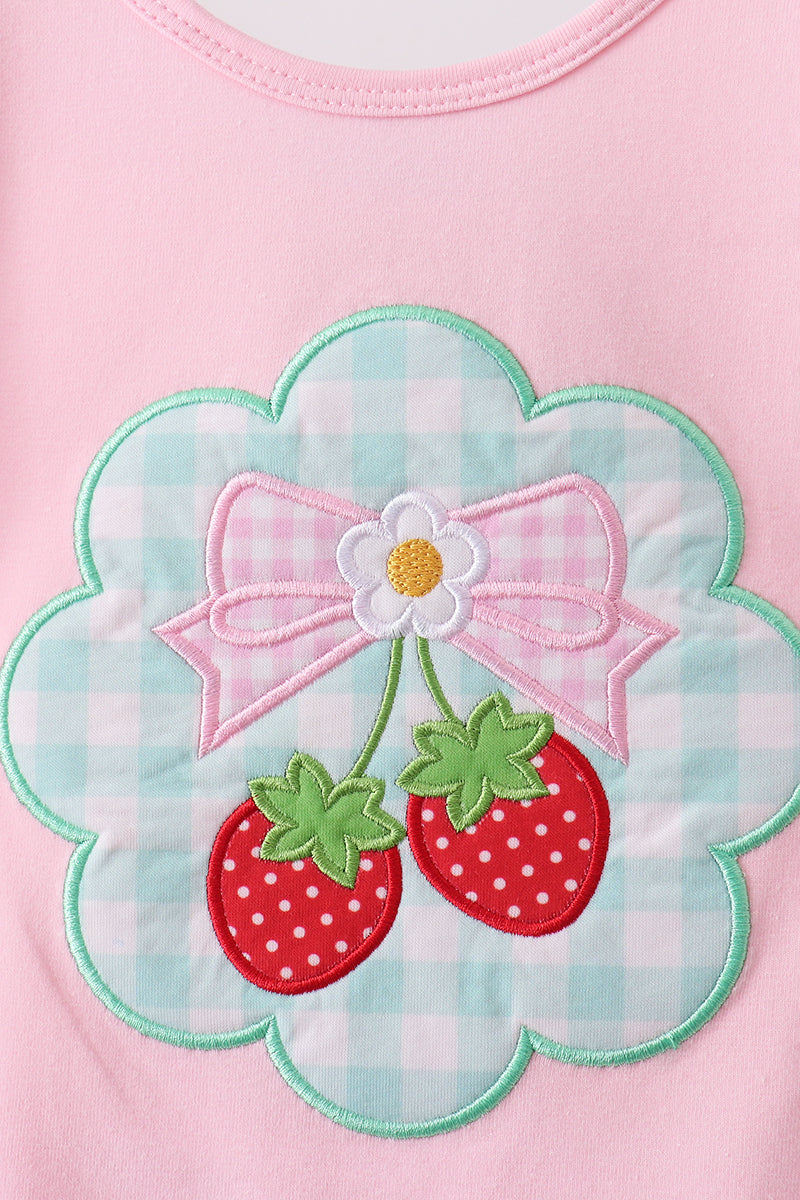 Pink Strawberry Applique Knit Set - Aaria Tees Aaria Tees