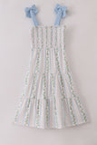 Blue floral print smocked women dress - Aaria Tees Aaria Tees