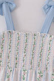 Blue floral print smocked women dress - Aaria Tees Aaria Tees
