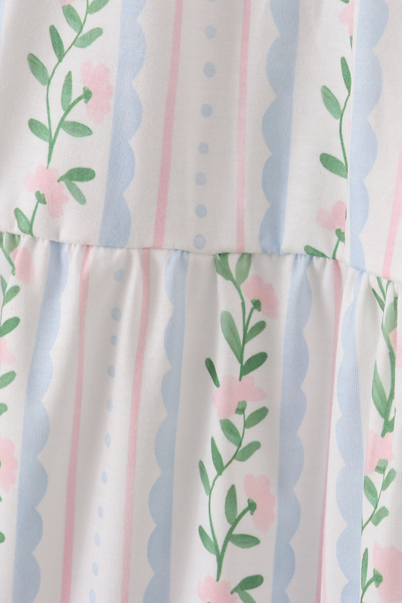 Blue floral print smocked women dress - Aaria Tees Aaria Tees
