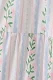 Blue floral print smocked women dress - Aaria Tees Aaria Tees