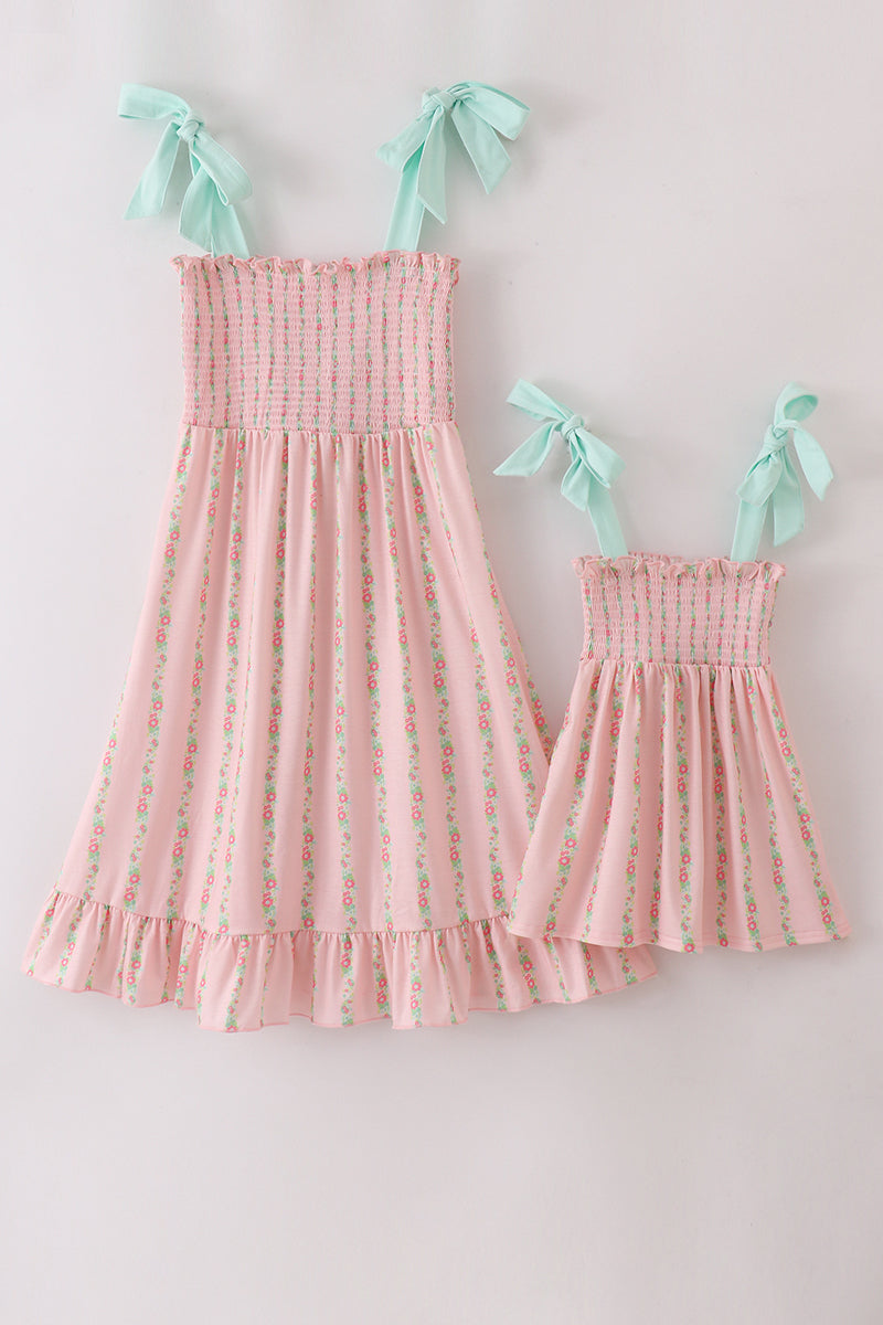 Pink floral smocked mom&me dress - Aaria Tees Aaria Tees