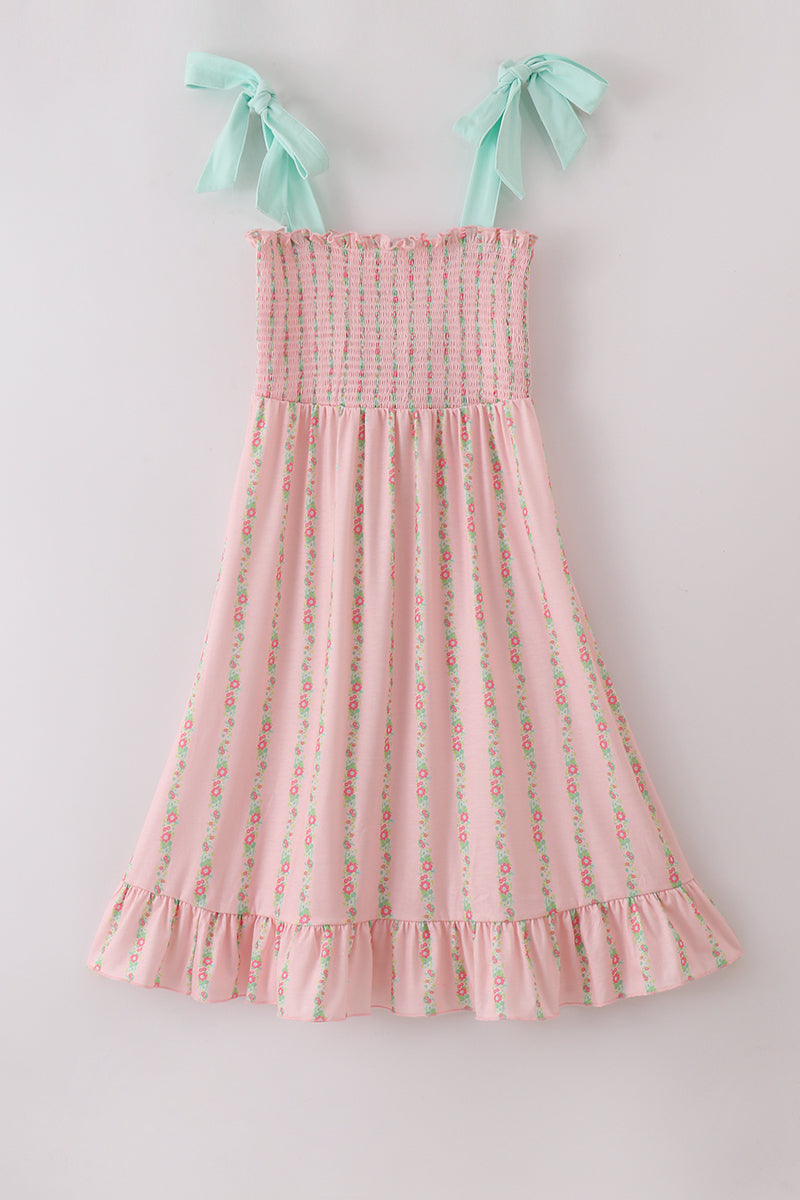 Pink floral smocked mom&me dress - Aaria Tees