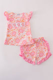 Pink Floral Ruffle Shorts Set Aaria Tees