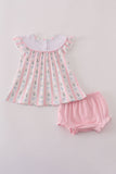 Pink Bow Embroidered Bow Bloomer Set Aaria Tees