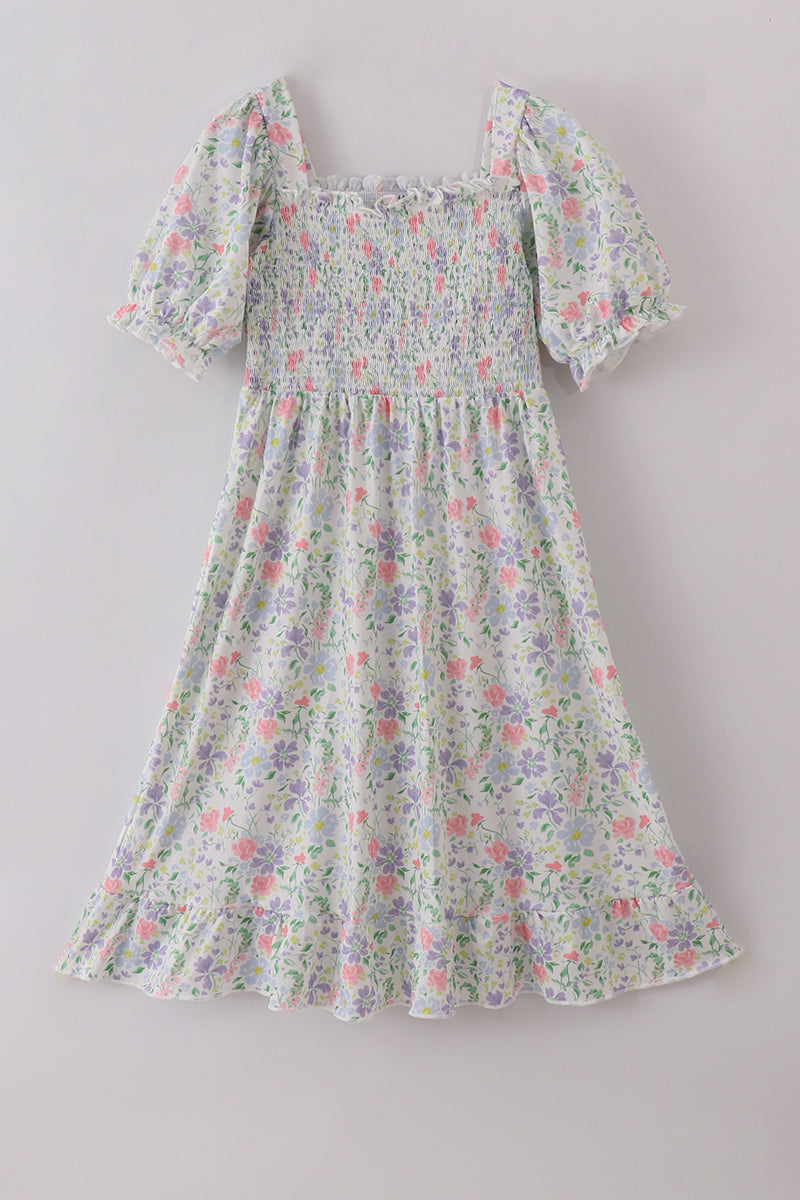 Floral print smocked mom dress - Aaria Tees Aaria Tees