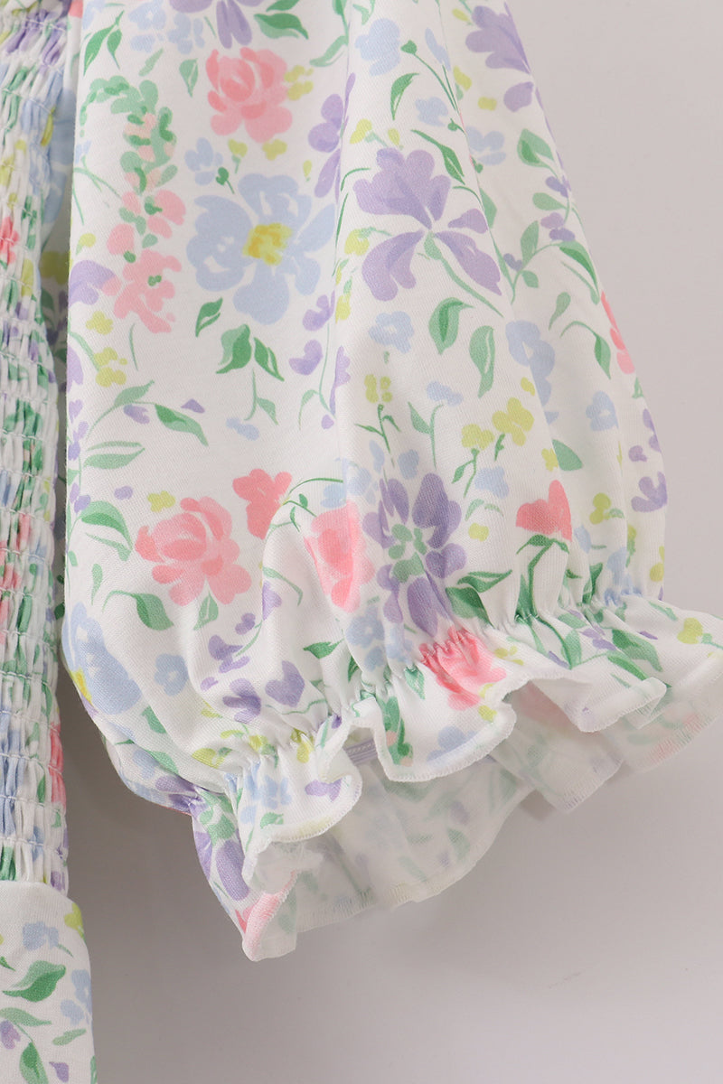 Floral print smocked mom dress - Aaria Tees Aaria Tees