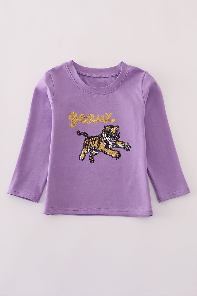 Purple gold LSU geaux tiger sequin top - Aaria Tees