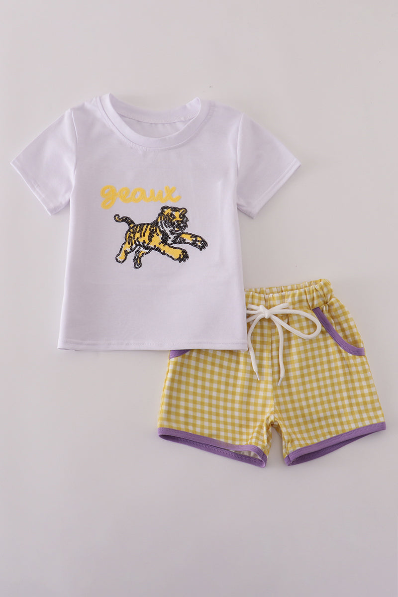 Purple gold LSU geaux tiger sequin set - Aaria Tees