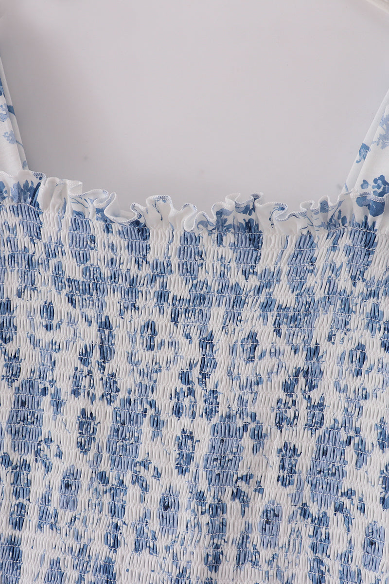 Blue smocked floral print mom dress - Aaria Tees Aaria Tees