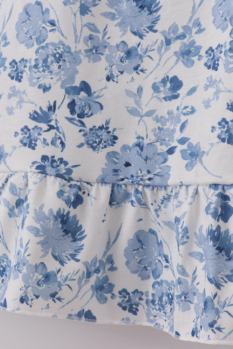 Blue smocked floral print mom dress - Aaria Tees Aaria Tees