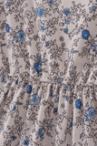 Blue vintage floral print tiered mom dress Aaria Tees
