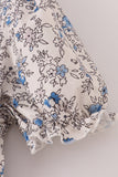 Blue vintage floral print tiered mom dress Aaria Tees