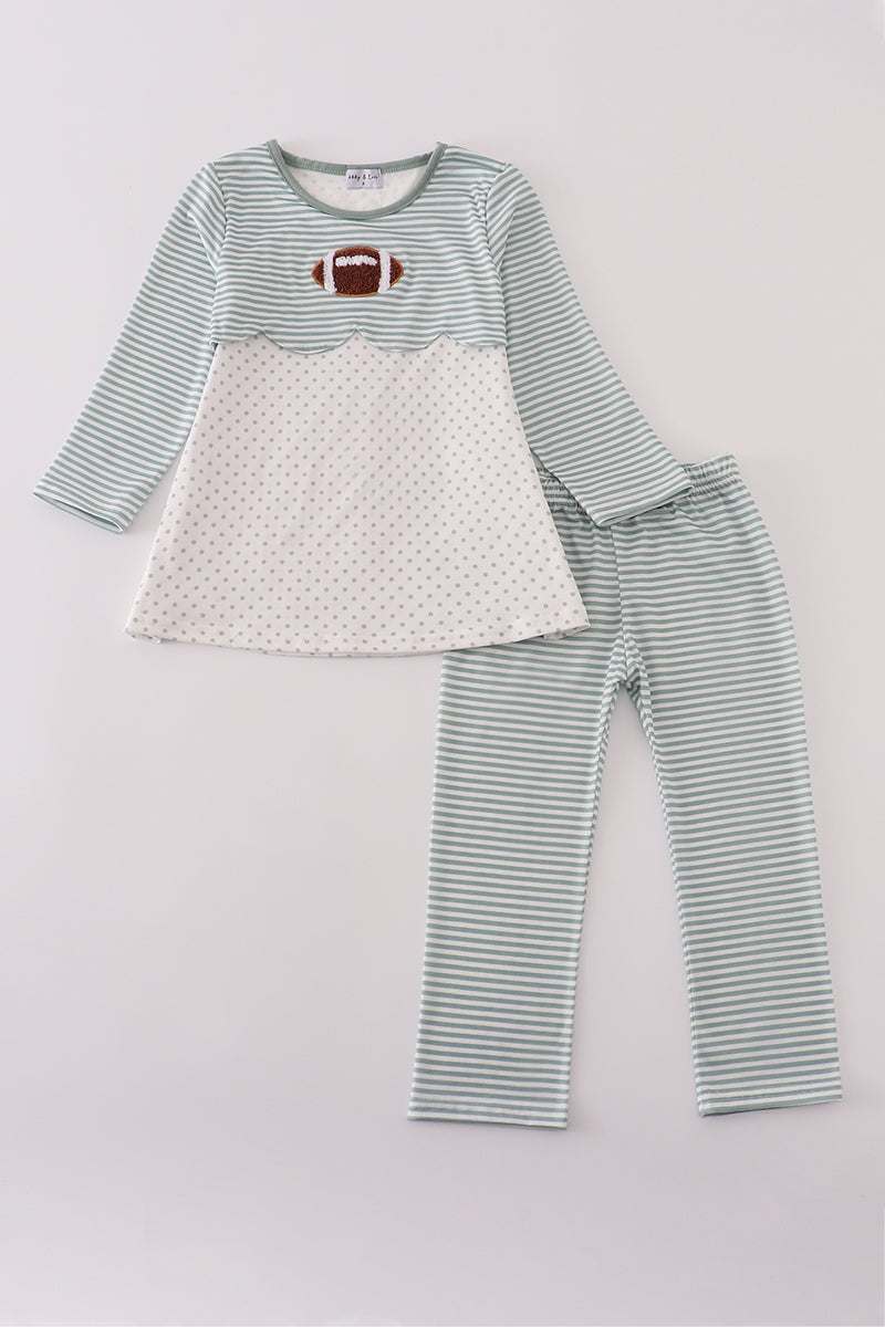 Sage stripe football french knot pants set - Aaria Tees Aaria Tees
