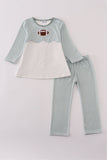 Sage stripe football french knot pants set - Aaria Tees Aaria Tees