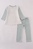 Sage stripe football french knot pants set - Aaria Tees Aaria Tees