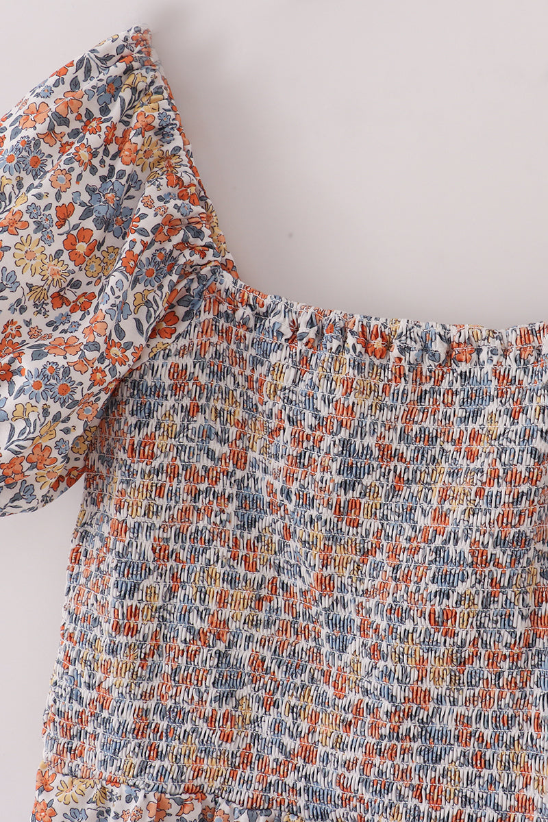 Fall floral print smocked mom dress - Aaria Tees Aaria Tees