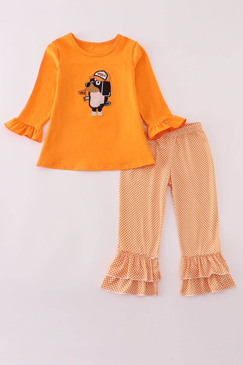 Orange Tennessee go vols applique ruffle pants set - Aaria Tees Aaria Tees