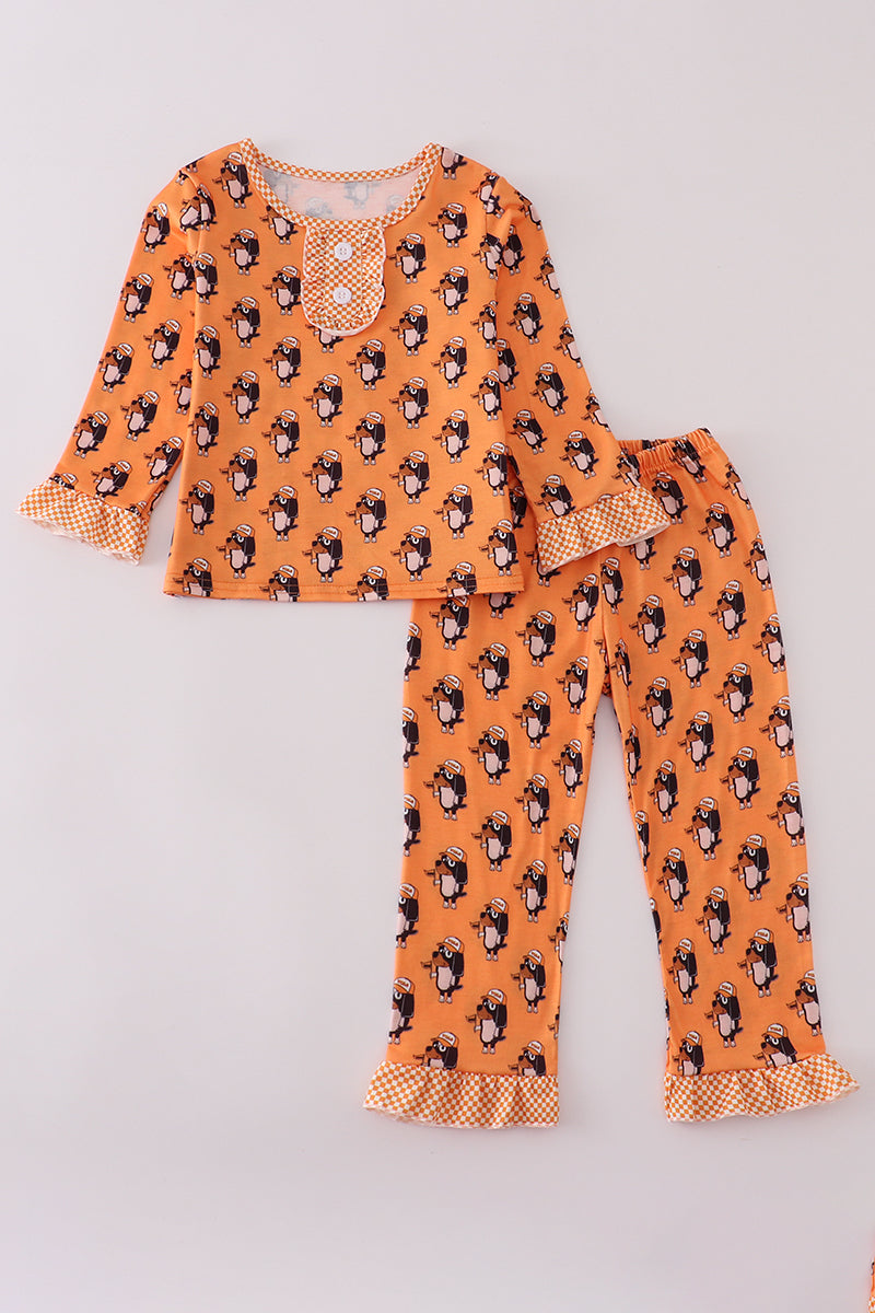 Orange Tennessee go vols print ruffle pajamas set - Aaria Tees