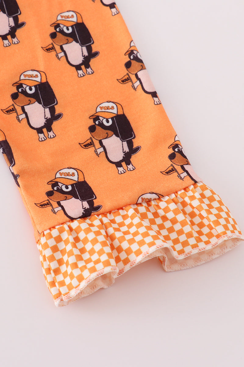 Orange Tennessee go vols print ruffle pajamas set - Aaria Tees Aaria Tees