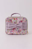 Purple floral print canvas bow lunch bag Aaria Tees