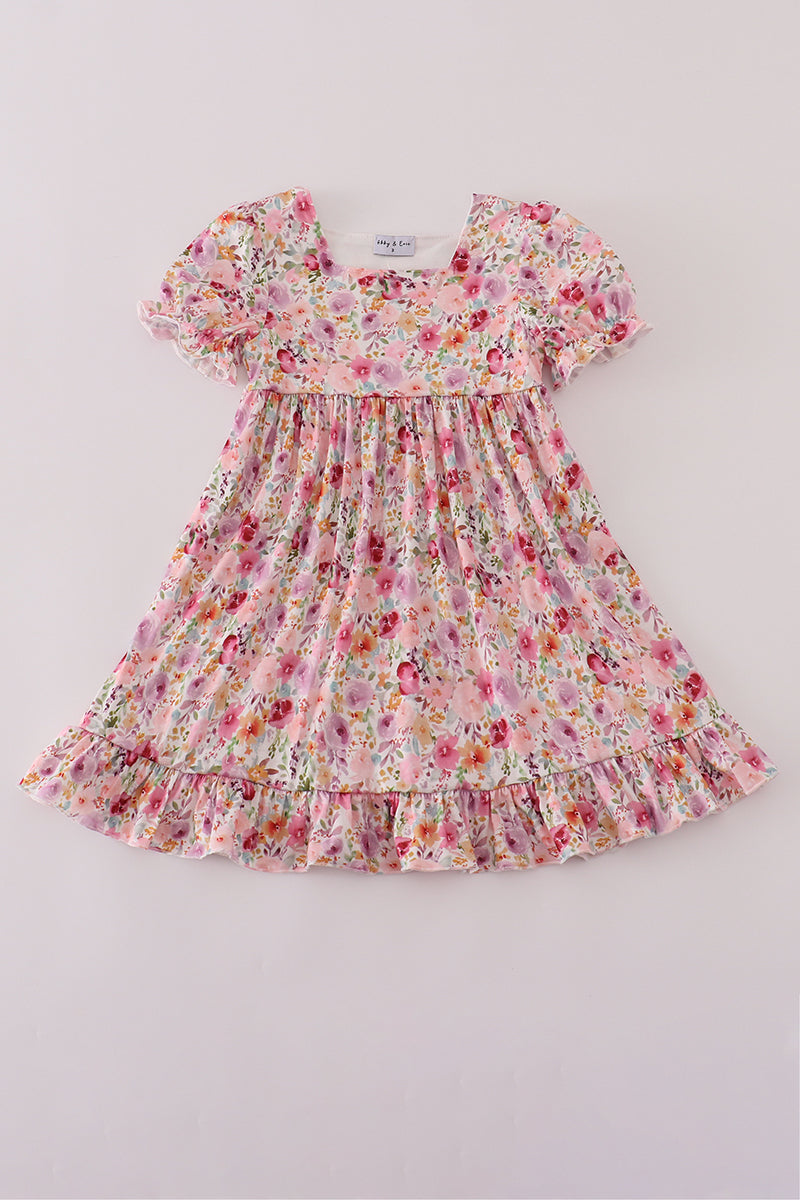 Purple floral print ruffle mom&me dress - Aaria Tees Aaria Tees