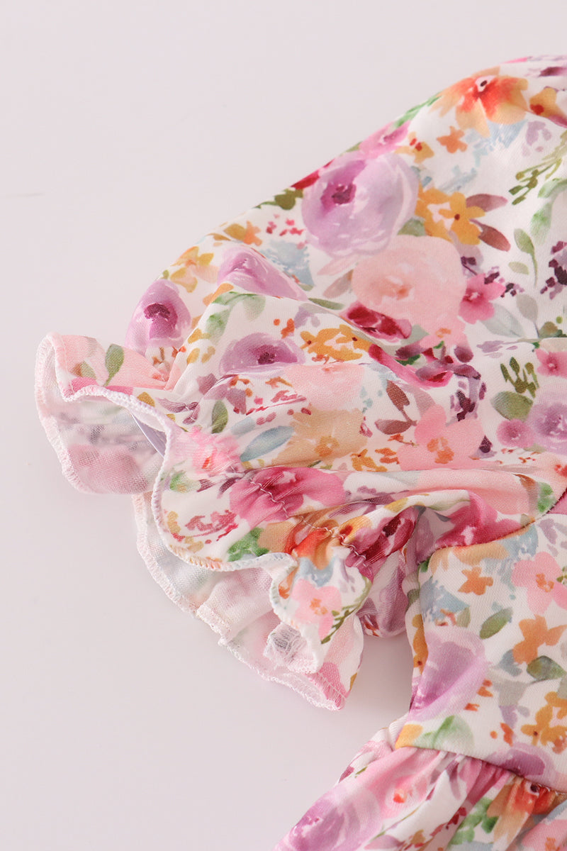 Purple floral print ruffle mom&me dress - Aaria Tees Aaria Tees