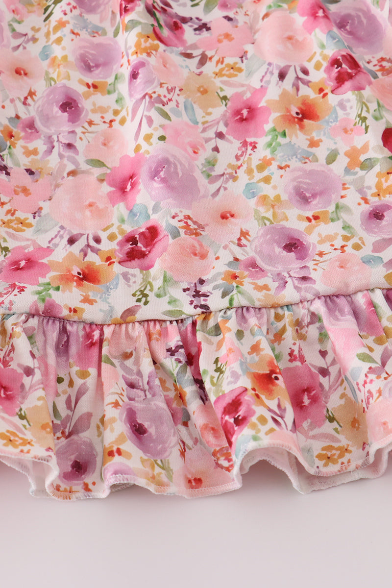 Purple floral print ruffle mom&me dress - Aaria Tees Aaria Tees