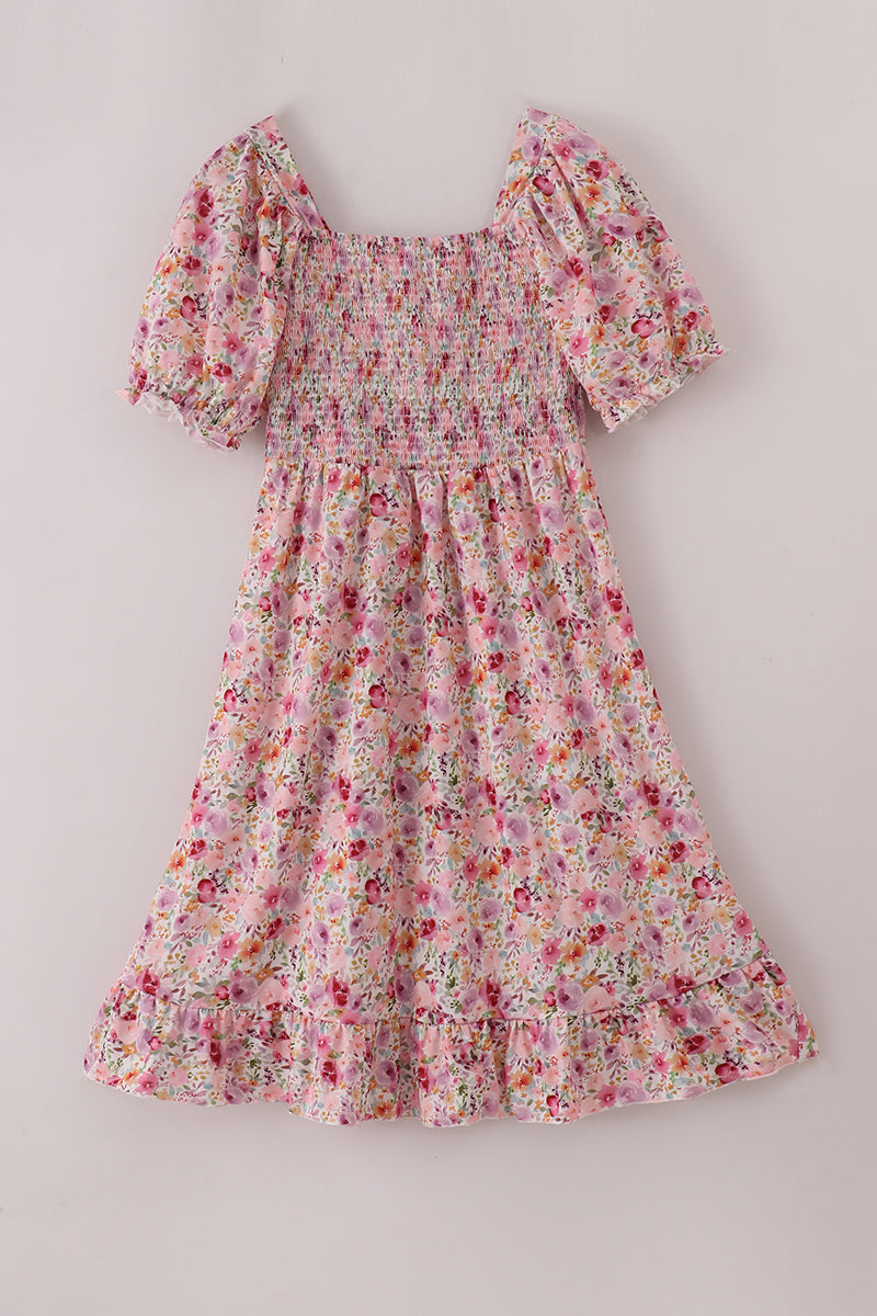 Purple floral print ruffle mom&me dress - Aaria Tees Aaria Tees