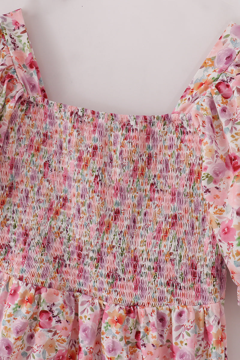 Purple floral print ruffle mom&me dress - Aaria Tees Aaria Tees