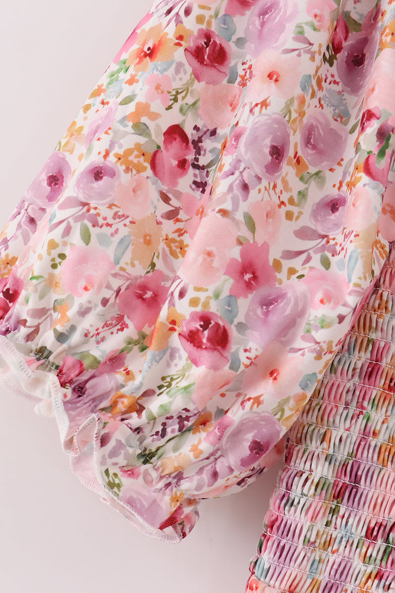 Purple floral print ruffle mom&me dress - Aaria Tees Aaria Tees
