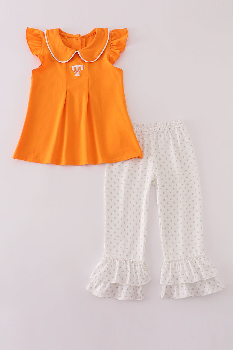 Orange Tennessee go vols embroidery ruffle pants set - Aaria Tees Aaria Tees