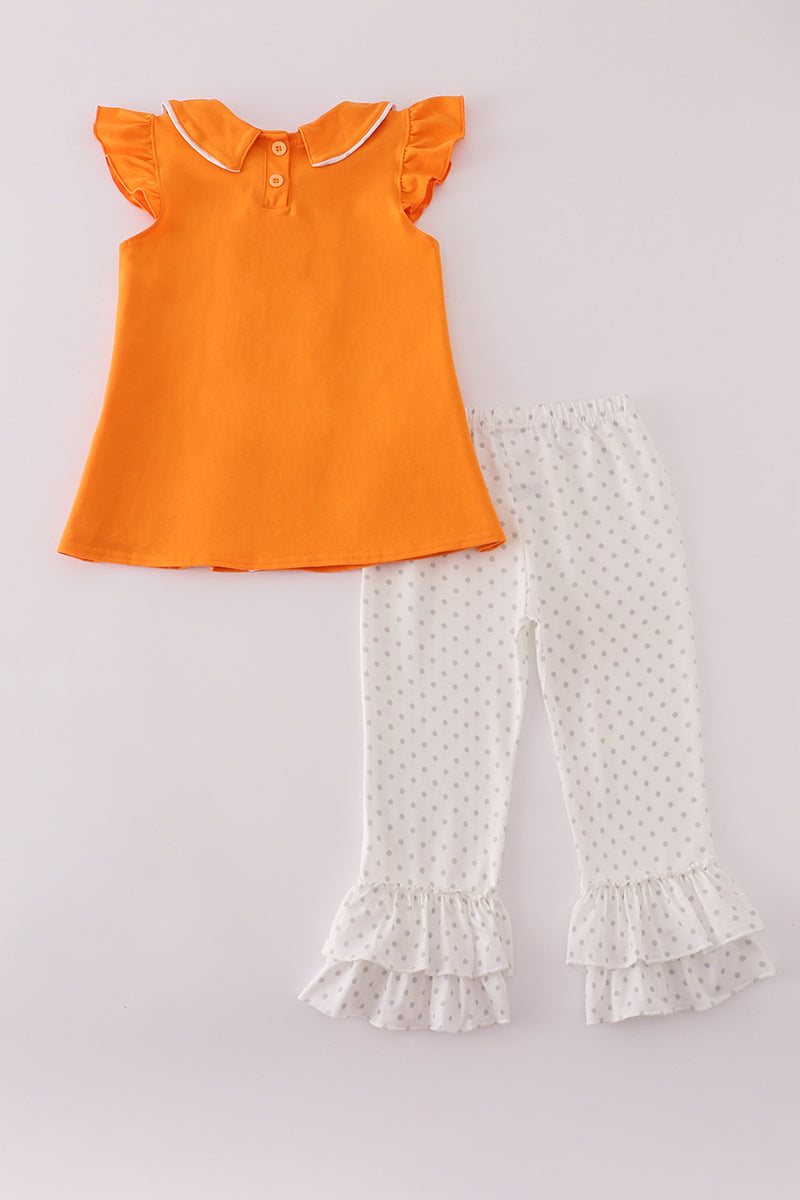Orange Tennessee go vols embroidery ruffle pants set - Aaria Tees Aaria Tees