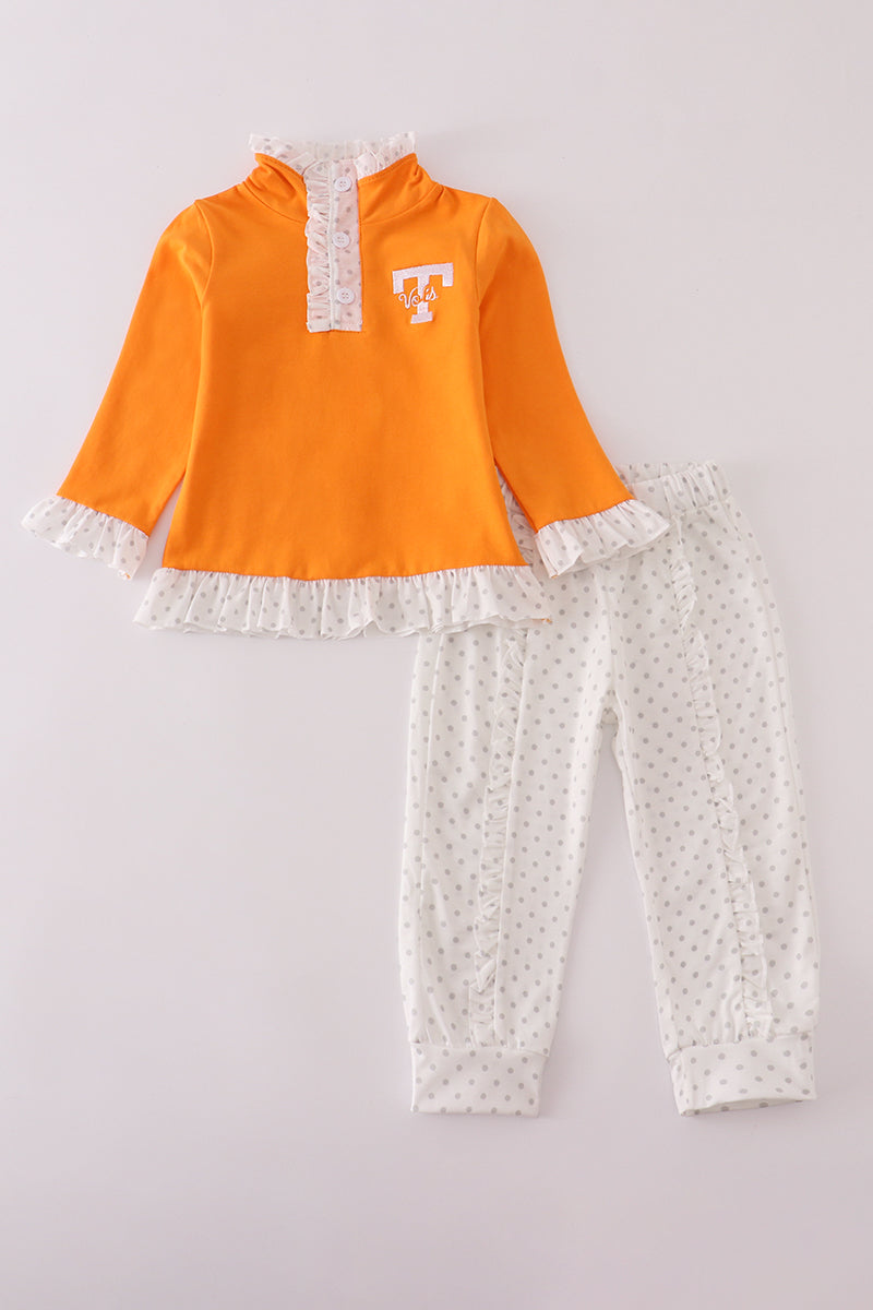 Orange Tennessee go vols embroidery ruffle pants set - Aaria Tees Aaria Tees