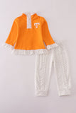 Orange Tennessee go vols embroidery ruffle pants set - Aaria Tees Aaria Tees