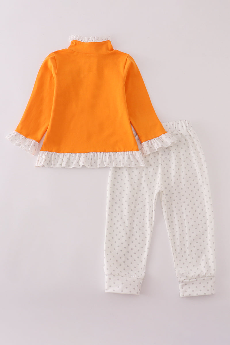 Orange Tennessee go vols embroidery ruffle pants set - Aaria Tees Aaria Tees