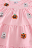 Pink ghost pumpkin sequin ruffle dress Aaria Tees
