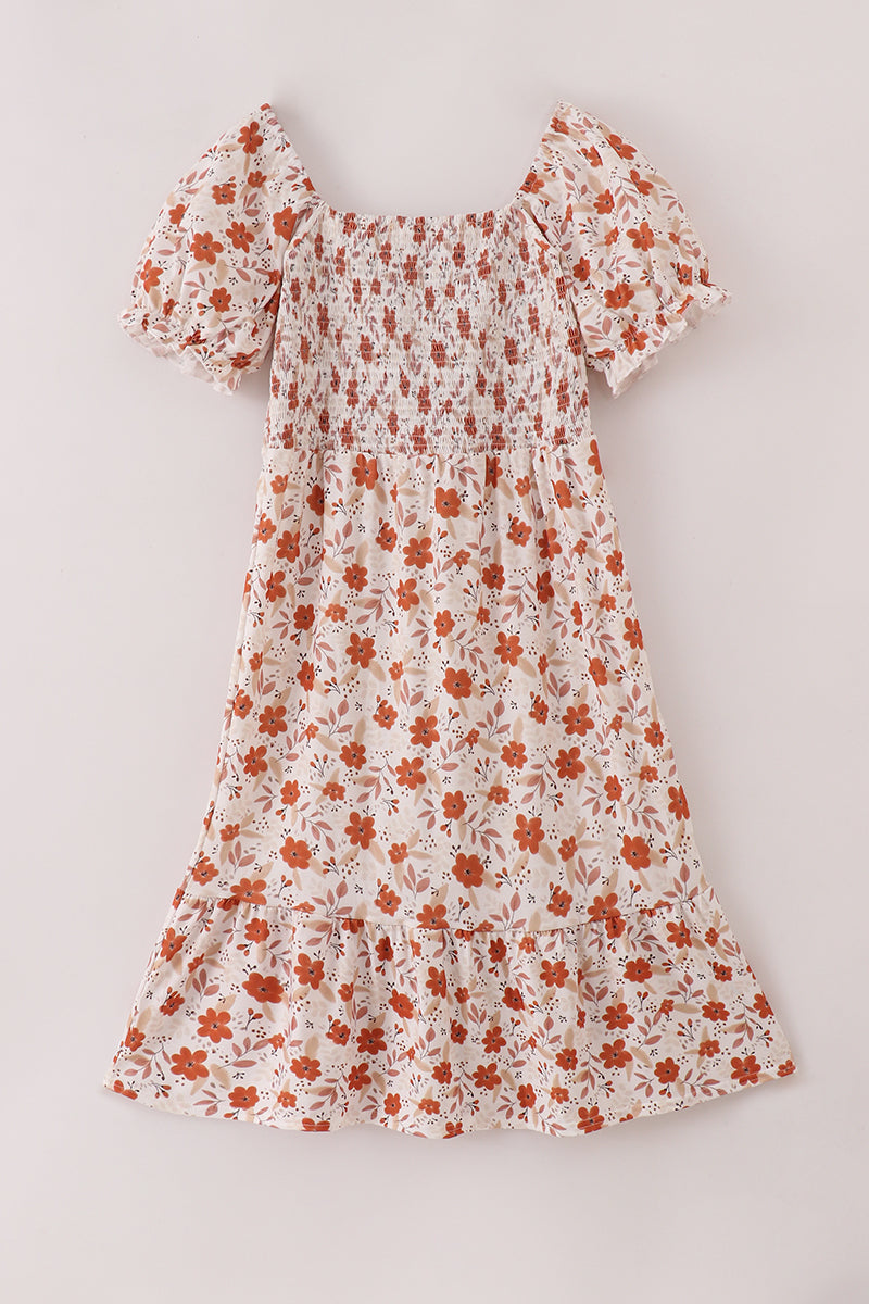 Fall floral print smocked mom dress - Aaria Tees Aaria Tees