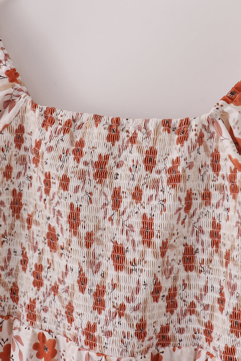 Fall floral print smocked mom dress - Aaria Tees Aaria Tees