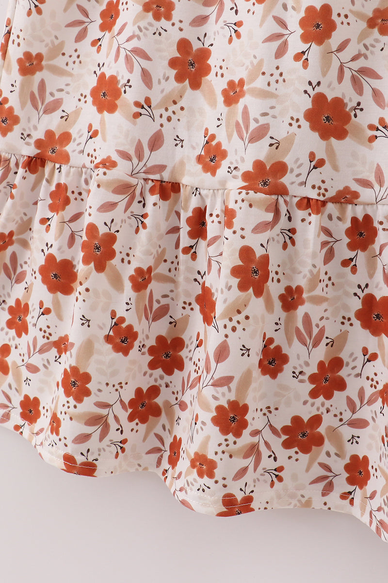 Fall floral print smocked mom dress - Aaria Tees Aaria Tees