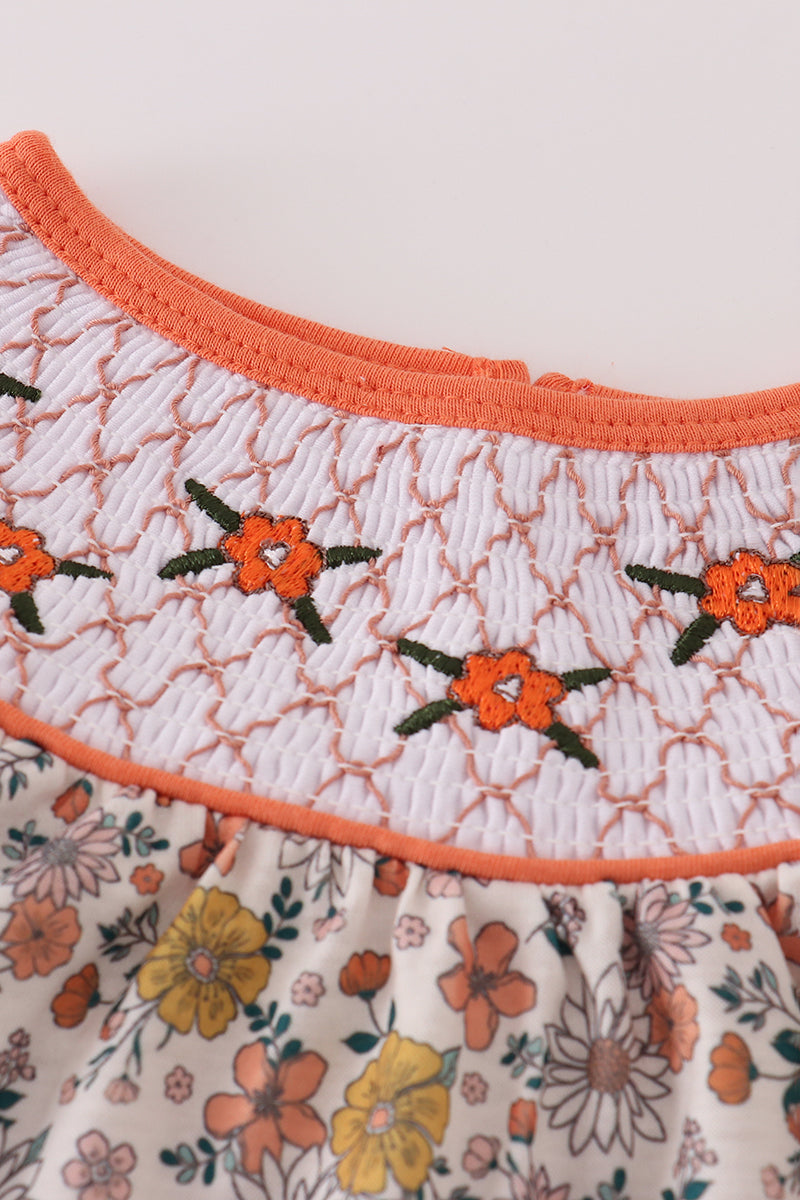Floral embroidery smocked romper - Aaria Tees Aaria Tees