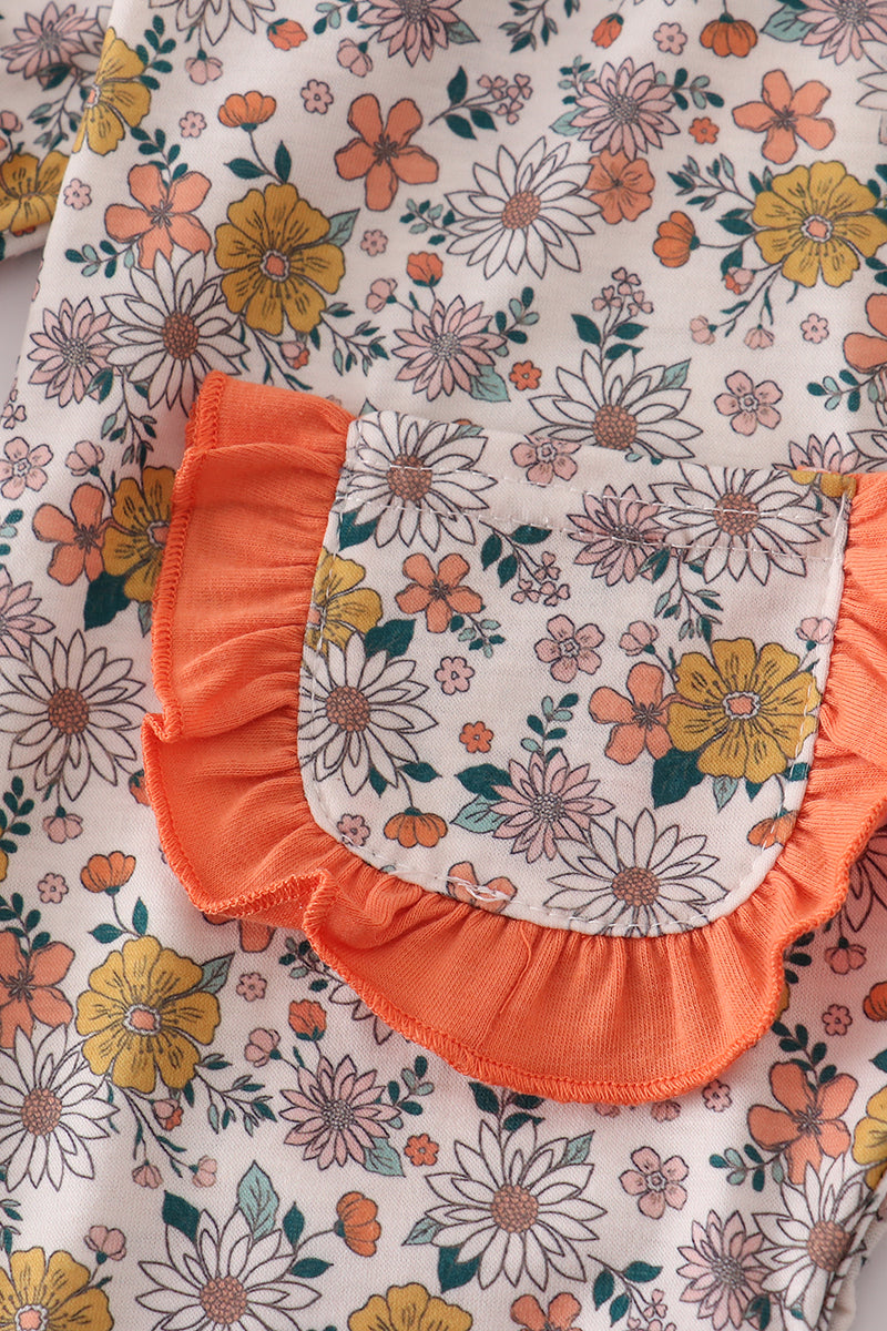 Floral embroidery smocked romper - Aaria Tees Aaria Tees