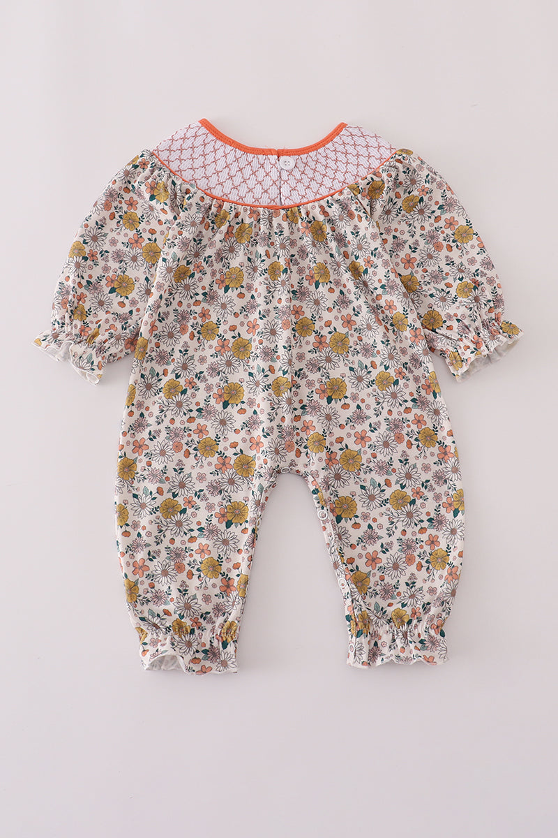 Floral embroidery smocked romper - Aaria Tees Aaria Tees