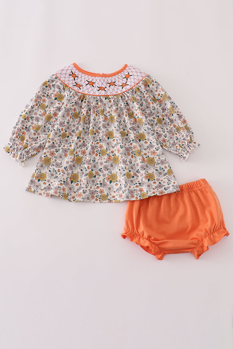 Floral embroidery smocked bloomer set - Aaria Tees Aaria Tees