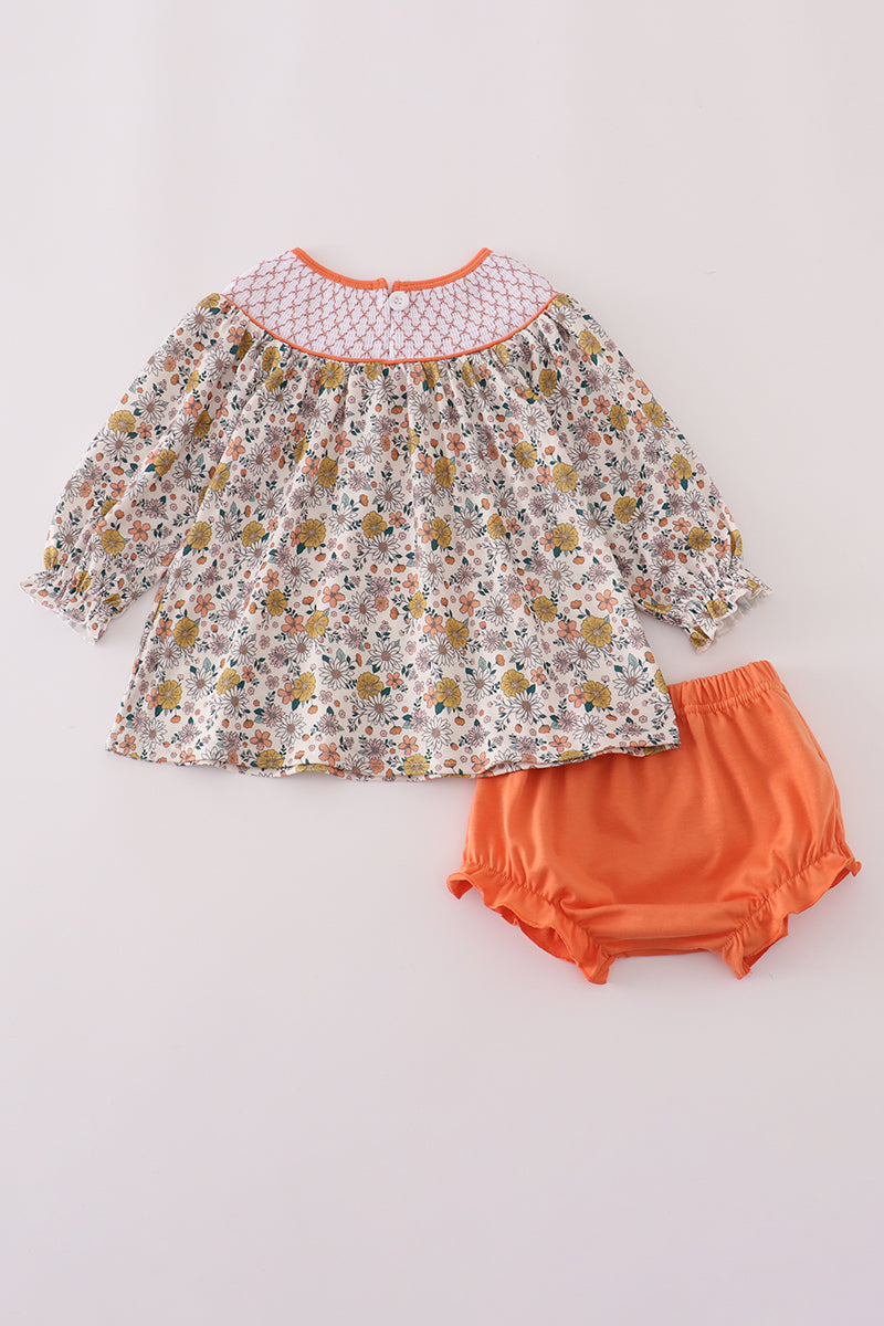 Floral embroidery smocked bloomer set - Aaria Tees Aaria Tees